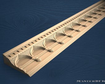 40" Neo-Gothic Tracery Wood Cornice – Classical Crown Molding, 1 pc, Unpainted, Architectural Carved Trim