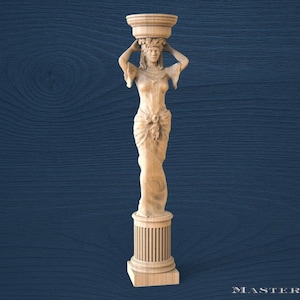 Karyatiden-Baluster aus Holz – Dekorativer Treppenpfosten, unbemalt, Säule im klassischen Stil für Treppen oder Geländer