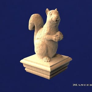 Wooden Squirrel Finial – Nut-Holding Figurine for Newel Post or Bed Cap, Unpainted, 1pc