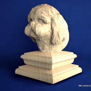 Shih Tzu Wooden Finial – Unpainted Dog Bust for Staircase Newel Post or Bedpost | Master Oak