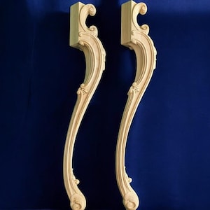 Carved Wooden Table Legs, Pair of Curved Console Legs in French Rococo Style, Unfinished Hardwood Set of 2pc,