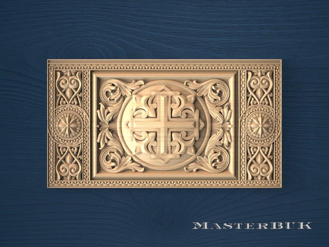 Sacred Cross Wood Panel - Detailed Ecclesiastical Carving