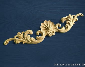 Applique floreale in legno di acanto – Elemento decorativo artigianale per mobili, porte, pannelli ed elementi murali