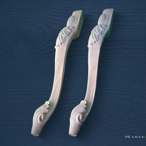 Wood Cabriole Legs Set of 2, Carved Furniture Legs for Sofa Chair Cabinet, Elegant French Style Curved Legs, Unpainted Decorative Support