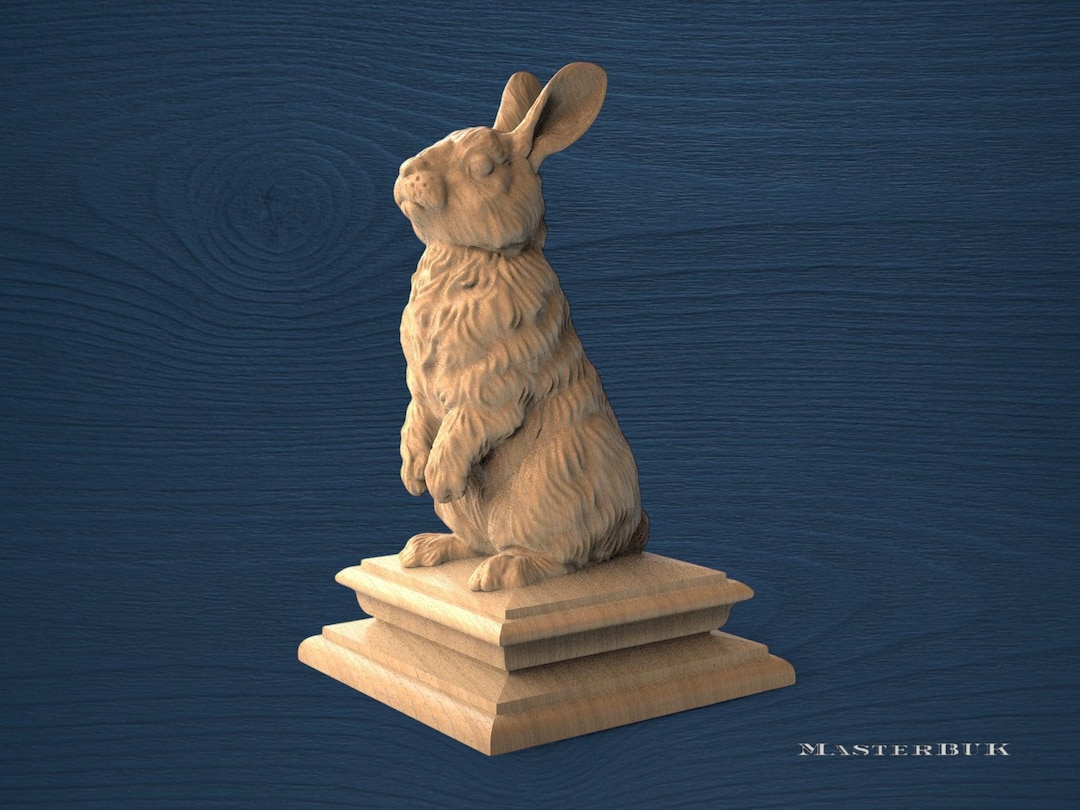 Wooden Rabbit Finial – Animal Newel Post Topper, Hand-carved Bunny ...