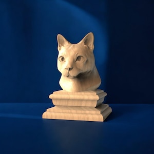 Puntale per letto a forma di gatto, statua di gatto in legno, busto di gatto in legno, puntale in legno per scala a pioli