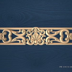 Rococo Scroll and Shell Carved Wood Applique – Elegant Horizontal Wooden Onlay for Mirror Frames, Cabinets, Wall Trim, 1pc, Unpainted