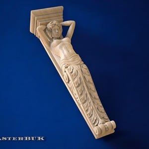 Carved Wooden Caryatid Corbel – Classical Wall Bracket, Unpainted, Interior Decor Element