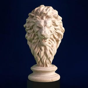 Lion Wooden Finial – Fierce Roaring Lion Sculpture for Staircase Newel Post or Bedpost | Master Oak
