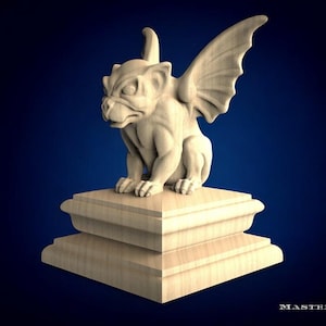Wooden Gargoyle Statue – Gothic Finial for Staircase Newel Post or Bed Post | Handcrafted Gargoyle Cap by MasterOak