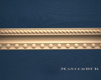 Beaded and Rope Wood Trim – 40” Unpainted Carved Wooden Molding for Furniture, Walls, and Classic Interiors
