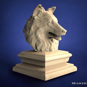 Sheltie Wooden Finial – Unpainted Shetland Sheepdog Sculpture for Staircase Newel Post or Bedpost | Master Oak