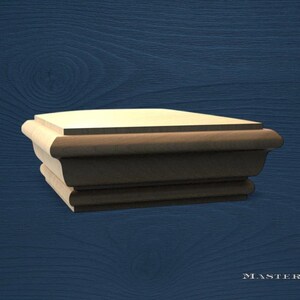 Remate cuadrado para poste de escalera: remate clásico de madera para barandillas o postes de cama, remate de madera sin pintar, cubierta decorativa para poste. imagen 3