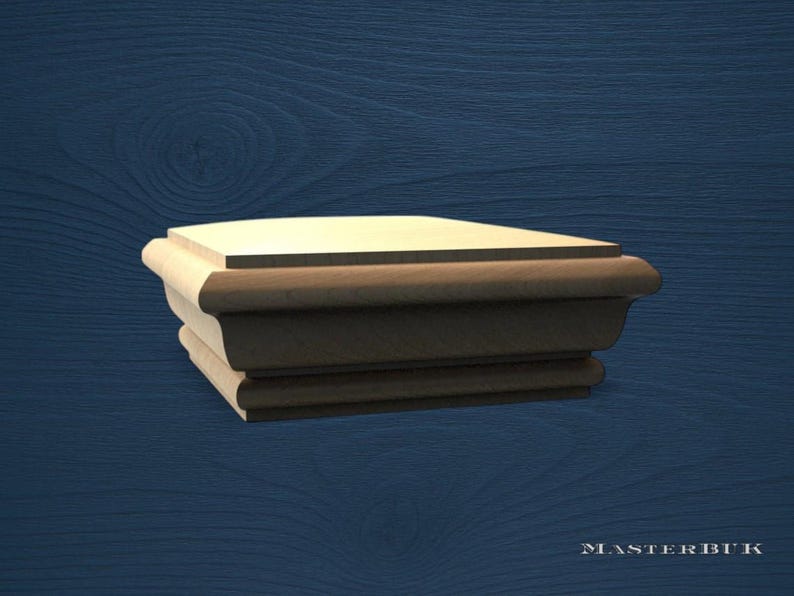 Remate cuadrado para poste de escalera: remate clásico de madera para barandillas o postes de cama, remate de madera sin pintar, cubierta decorativa para poste. imagen 3