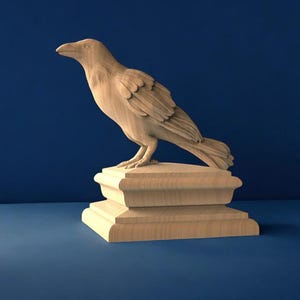 Remate de poste de escalera con forma de pájaro, cama con remate y para poste de escalera, estatua de madera de cuervo, estatua de madera de corcel.