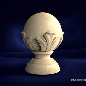 Round Newel Post Cap with Acanthus Leaves – Carved Wood Finial for Staircase or Bedposts