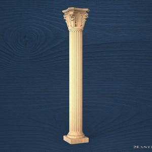 Tall Fluted Ionic Column of Wood, 1pc, Unpainted Classical Architectural Pillar, Decorative Greek Roman Style Wood Column
