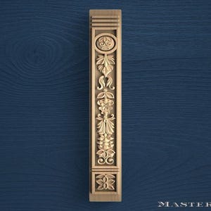 Ornate Wood Pilaster with Floral Carving – Vertical Trim Column, 1pc, Unpainted Decorative Accent