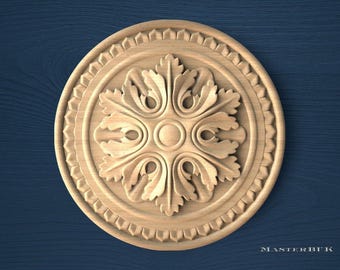 Renaissance Rosette – Decorative Carved Wood Medallion, Round Applique, 1pc, Unpainted
