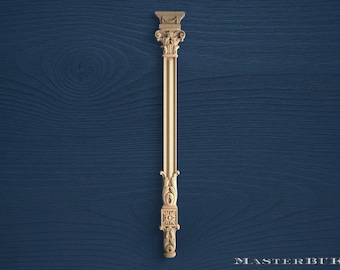 Corinthian Style Wooden Pilaster – Ornate Carved Vertical Trim for Cabinets, Fireplaces, and Doors, 1pc, Unpainted Decorative Column