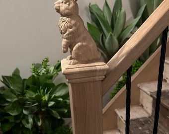 Estatua de conejo de madera, Remate de conejo de madera para poste de escalera, Remate de conejo para poste de cama