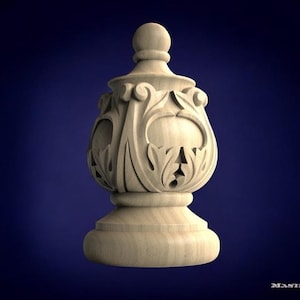 Antique Style Decorative Wooden Finial – Unpainted Staircase Newel Post Cap or Bedpost Trim | Master Oak