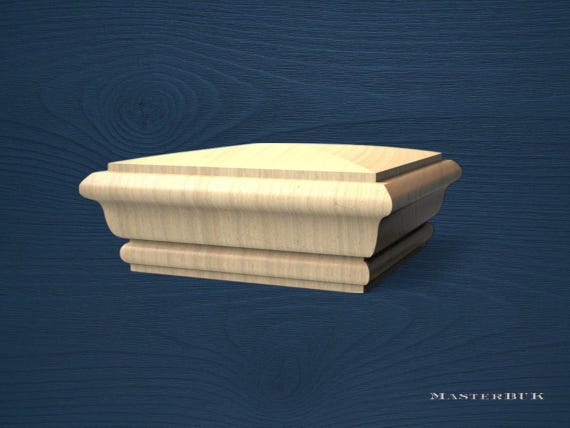 Square Stair Newel Post Cap – Classic Wood Finial for Railing or Bed Posts, Unpainted Wooden Cap Topper, Decorative Post Cover