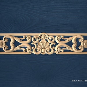 Rococo Scroll and Shell Carved Wood Applique – Elegant Horizontal Wooden Onlay for Mirror Frames, Cabinets, Wall Trim, 1pc, Unpainted