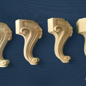 Juego de 4 patas clásicas con forma de voluta para sofá o mesa, patas ornamentales para muebles, patas de estilo barroco, juego de patas talladas con forma de voluta sin acabado