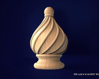 Ornamental Wooden Twisted Finial – Decorative Cap for Furniture, Bedposts, or Staircase Newel Posts, Unpainted