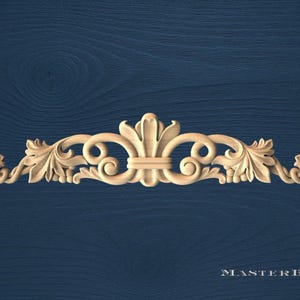 Wooden Floral Scroll Onlay with Grapes, Horizontal Carved Wood Applique, Unpainted Decorative Panel, 1pc