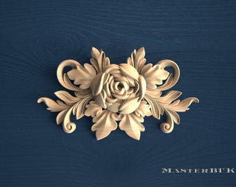 Oval Rose Wood Carving, Scrolls and Leaves (Mirror or Furniture Trim)