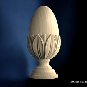 Egg Shaped Wooden Finial – Elegant Staircase Newel Post Cap or Bed Finial with Carved Base | Master Oak