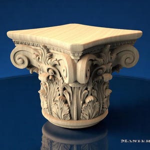 Round Acanthus Wood Capital – Ornate Carved Column Top, Decorative Unpainted Element, 1pc