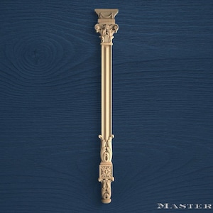 Corinthian Style Wooden Pilaster – Ornate Carved Vertical Trim for Cabinets, Fireplaces, and Doors, 1pc, Unpainted Decorative Column