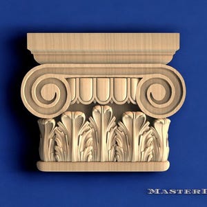 Neoclassical Wood Capital – Acanthus Leaf Column Top, Decorative Ionic Style Element, Unpainted, 1pc