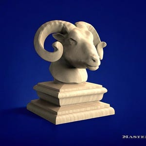 Ram Wooden Finial – Handcrafted Animal Head Sculpture for Staircase Newel Post or Bedpost | Master Oak