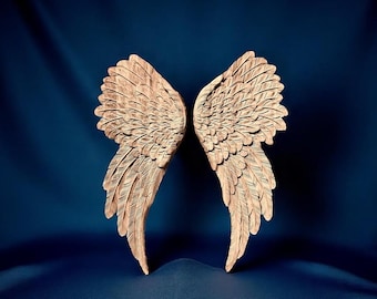 彫刻された木製の天使の羽：精巧な羽根の壁飾り（ペア） - Etsy 日本