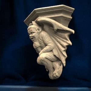 Gargoyle-Konsole aus Holz – Teufelsfigur, gotische Konsole, unbemalte Wand- oder Kamindekoration