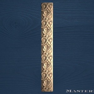 Elegante, uit hout gesneden pilaster, ongeschilderde decoratieve sierlijst, acanthusrankmotief, 1 stuk wand- of meubelversiering.