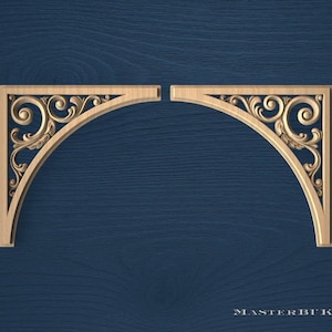 Pair of Carved Wooden Corner Brackets – Acanthus Scroll Onlay Set, Unpainted Decorative Wood Appliques, 2pcs