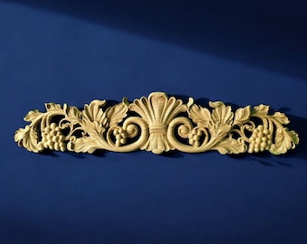 Intarsio in legno intagliato a forma di vite d'uva - Applique decorativa orizzontale, mobile in stile barocco o elemento decorativo da parete, non verniciato