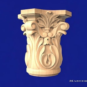 Ionische houten kapiteel – decoratieve acanthusvoet voor zuilen of muren, ongeschilderd, 1 stuk