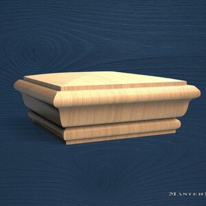 Remate cuadrado para poste de escalera: remate clásico de madera para barandillas o postes de cama, remate de madera sin pintar, cubierta decorativa para poste. imagen 4
