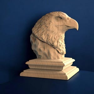 Houten adelaartop voor trappaal, houten adelaarbeeld, houten paalkap voor trappaal, adelaar-eindstuk voor trap, houten paal-eindstuk