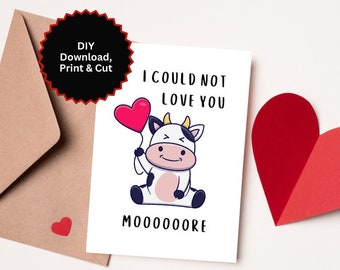 Greeting Card | Valentine's Card | Cute Cards | Printable Card | PDF Download | Printable Card | Galentines Card | Cow Valentine