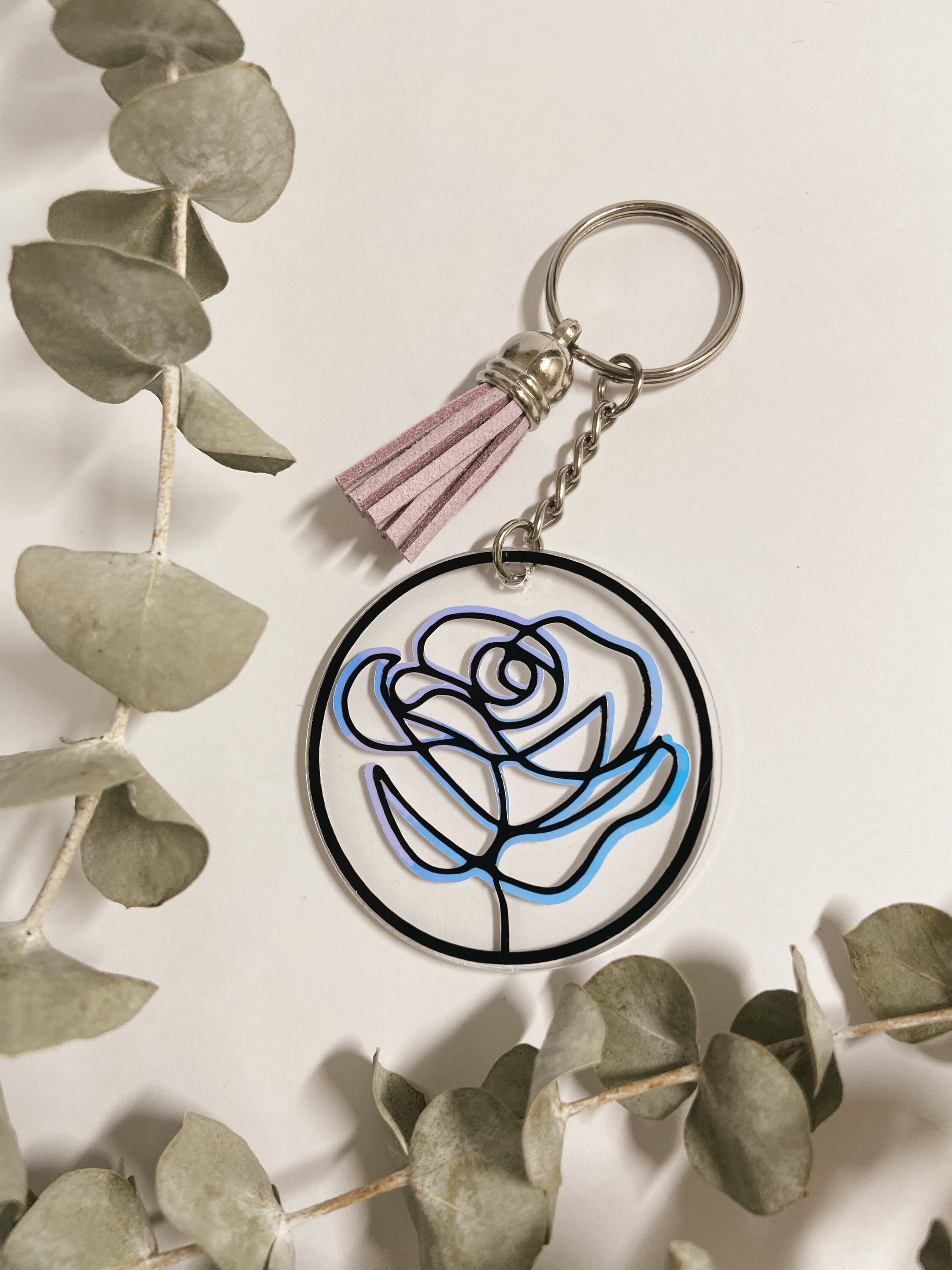 Abstract Rose Keychain Custom Flower Keychain Name Etsy
