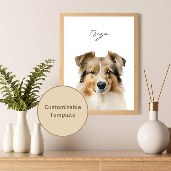 Mini Australian Shephard Pet Portrait | INSTANT ACCESS | Dog Portrait Template | Customizable Pet Portrait with Name Digital Template