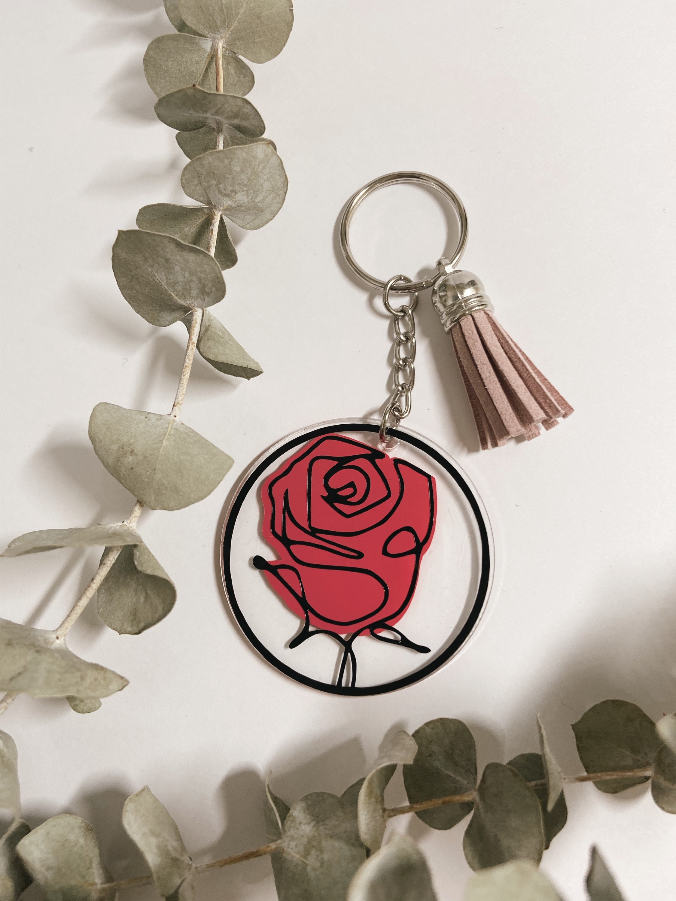 Abstract Rose Keychain Custom Flower Keychain Name Etsy