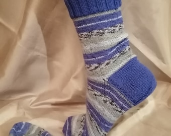 Wollsocken Gr. 48 / 49, handgestrickt, Strümpfe aus Wolle, blau, Socken für Herren, Herrensocken, Herrenstrümpfe